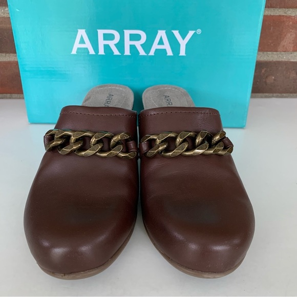 Array Womens Laurel Brown Leather slide block heel Mules Shoes US 8.5 N narrow - Picture 3 of 10